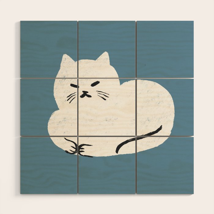 Comfy Cat WarmBlue Wood Wall Art Gallery Image 1