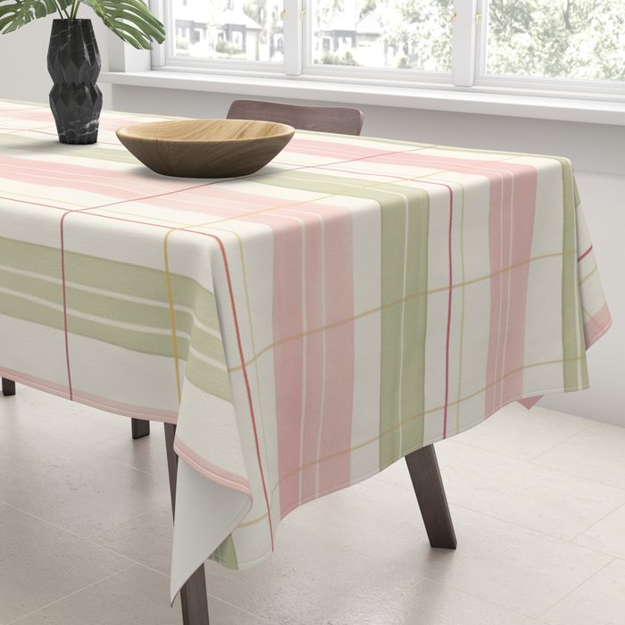 Cozy Gingham Plaid in Soft Pink and Sage Warm Heirloom Tablecloth Gallery Image 3