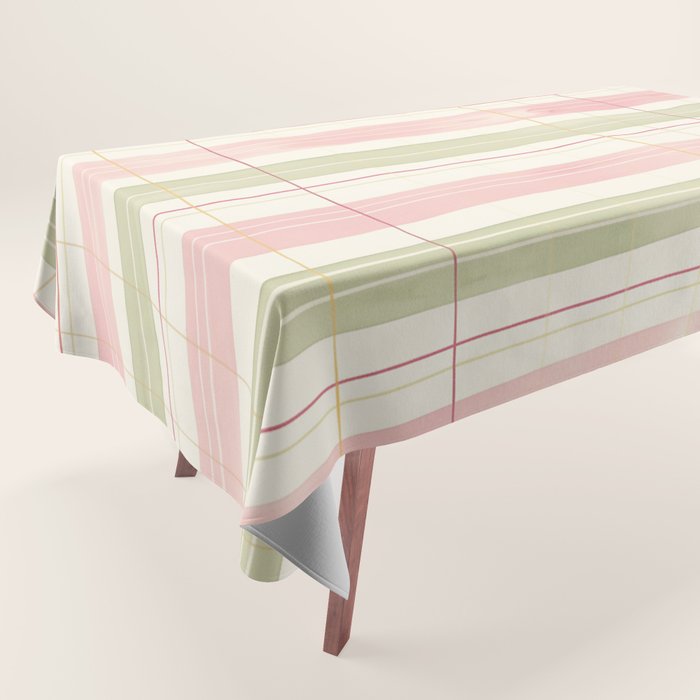 Cozy Gingham Plaid in Soft Pink and Sage Warm Heirloom Tablecloth Gallery Image 1