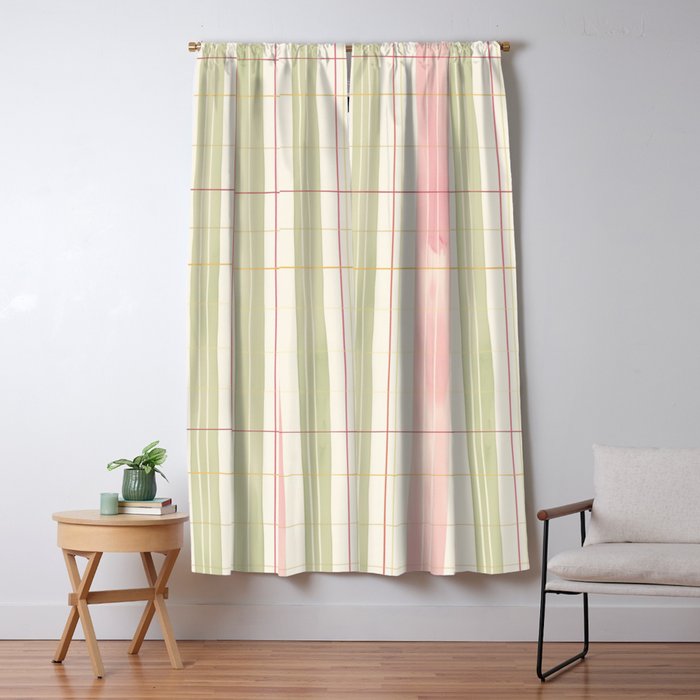Cozy Gingham Plaid in Soft Pink and Sage Warm Heirloom Window Curtain Gallery Image 1