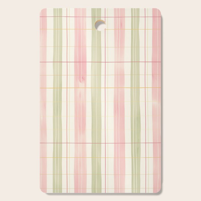 Cozy Gingham Plaid in Soft Pink and Sage Warm Heirloom Cutting Board Gallery Image 1