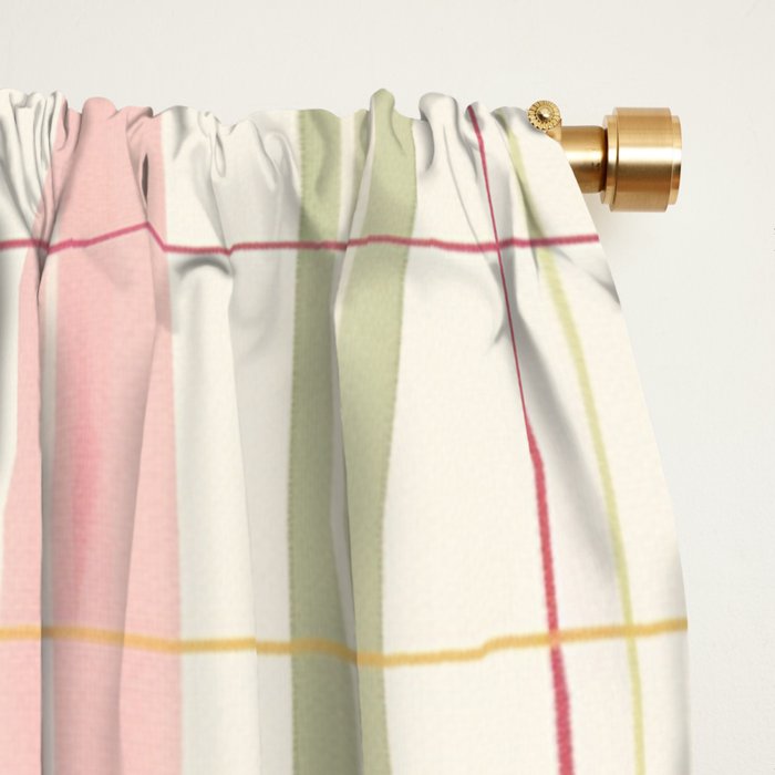 Cozy Gingham Plaid in Soft Pink and Sage Warm Heirloom Window Curtain Gallery Image 2