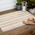 Cozy Gingham Plaid in Soft Pink and Sage Warm Heirloom Outdoor Rug Gallery Image 2