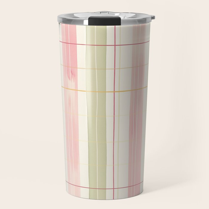 Cozy Gingham Plaid in Soft Pink and Sage Warm Heirloom Travel Mug Gallery Image 1