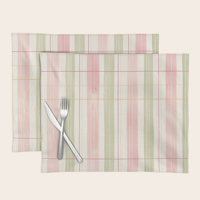 Cozy Gingham Plaid in Soft Pink and Sage Warm Heirloom Placemat Gallery Image 1