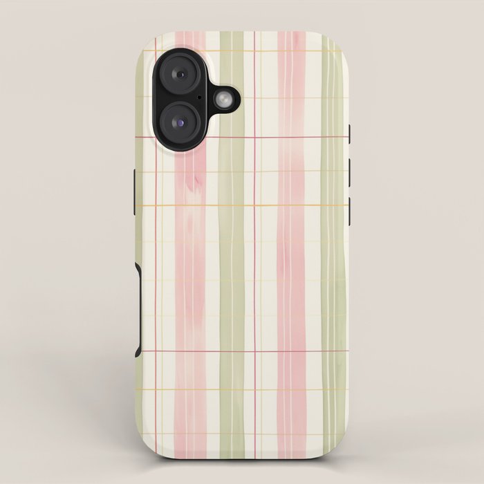 Cozy Gingham Plaid in Soft Pink and Sage Warm Heirloom iPhone Case Gallery Image 1