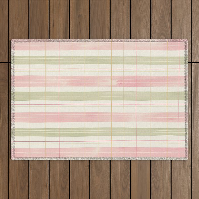Cozy Gingham Plaid in Soft Pink and Sage Warm Heirloom Outdoor Rug Gallery Image 1