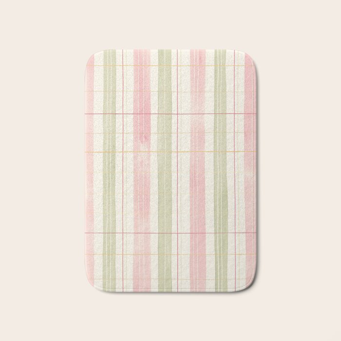 Cozy Gingham Plaid in Soft Pink and Sage Warm Heirloom Bath Mat Gallery Image 1