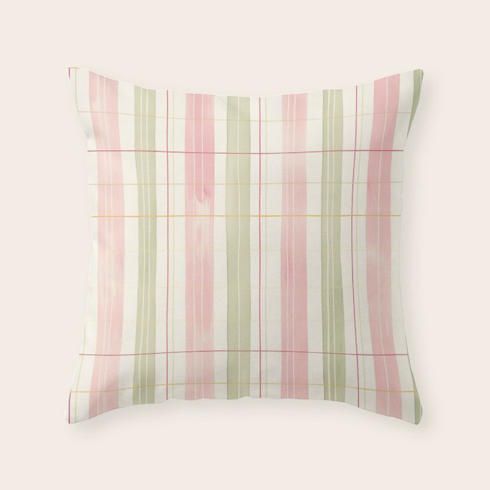 Cozy Gingham Plaid in Soft Pink and Sage Warm Heirloom Throw Pillow Gallery Image 6