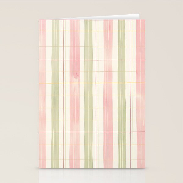 Cozy Gingham Plaid in Soft Pink and Sage Warm Heirloom Stationery Card Gallery Image 2