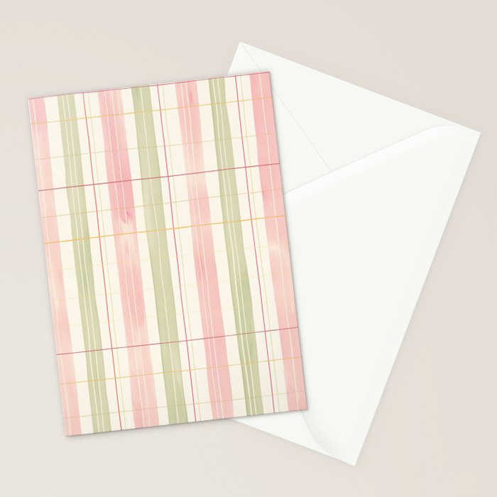 Cozy Gingham Plaid in Soft Pink and Sage Warm Heirloom Stationery Card Gallery Image 2