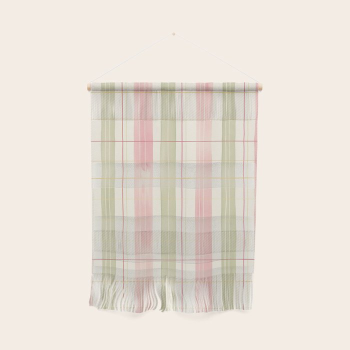 Cozy Gingham Plaid in Soft Pink and Sage Warm Heirloom Wall Hanging Gallery Image 1