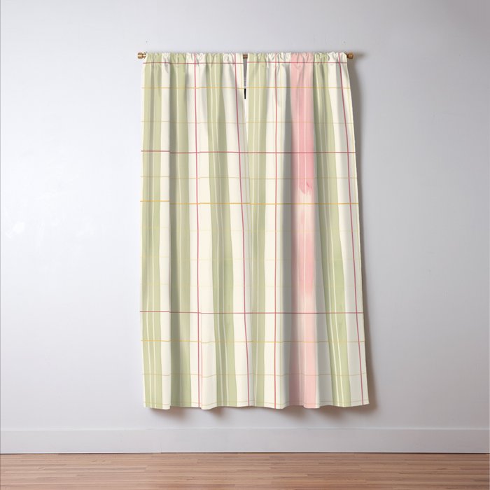 Cozy Gingham Plaid in Soft Pink and Sage Warm Heirloom Window Curtain Gallery Image 3