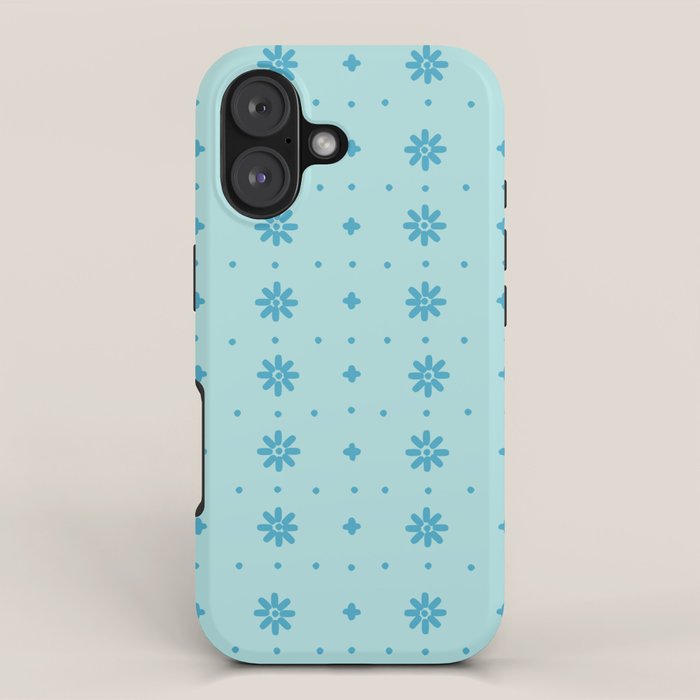 Christmas snowflake vector with simple modern blue stitches on light blue pattern iPhone Case Gallery Image 1