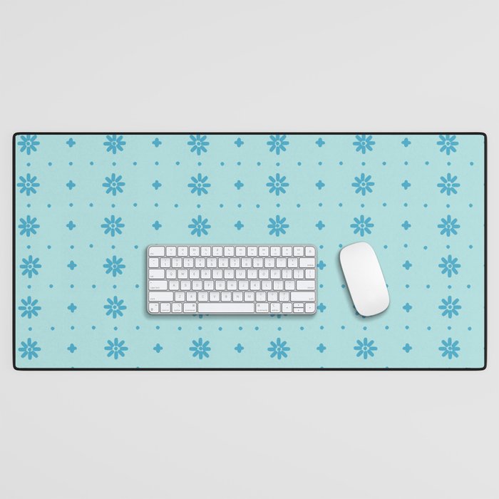Christmas snowflake vector with simple modern blue stitches on light blue pattern Desk Mat Gallery Image 1