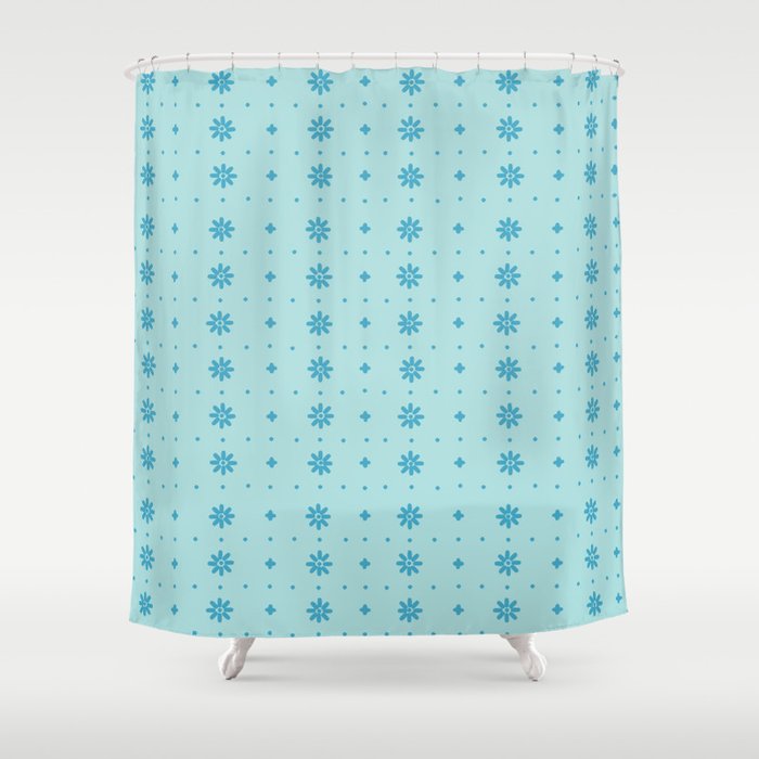 Christmas snowflake vector with simple modern blue stitches on light blue pattern Shower Curtain Gallery Image 1