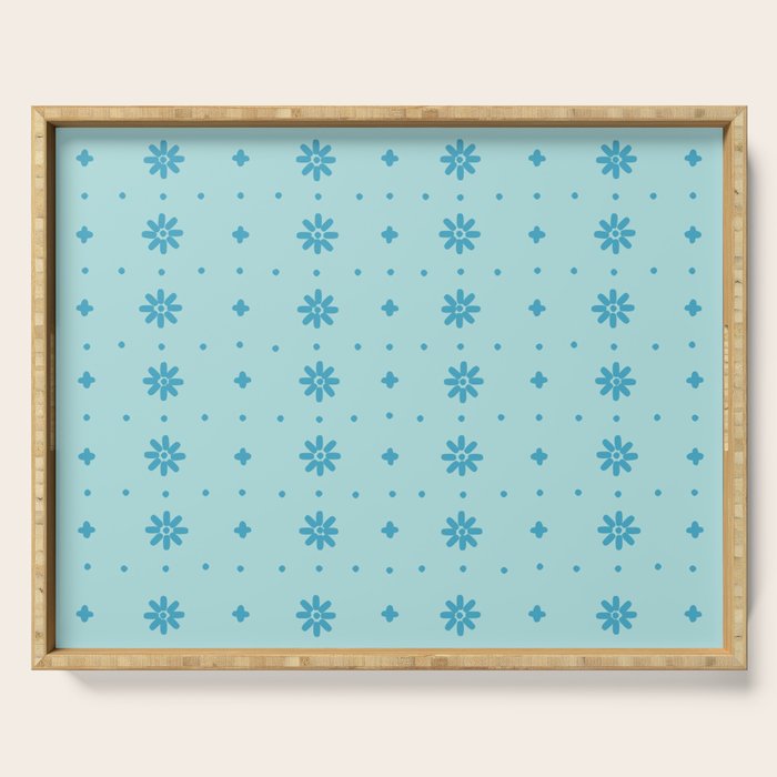 Christmas snowflake vector with simple modern blue stitches on light blue pattern Serving Tray Gallery Image 1