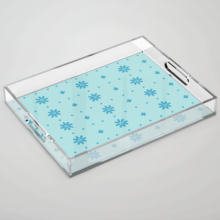 Christmas snowflake vector with simple modern blue stitches on light blue pattern Acrylic Tray Gallery Image 1