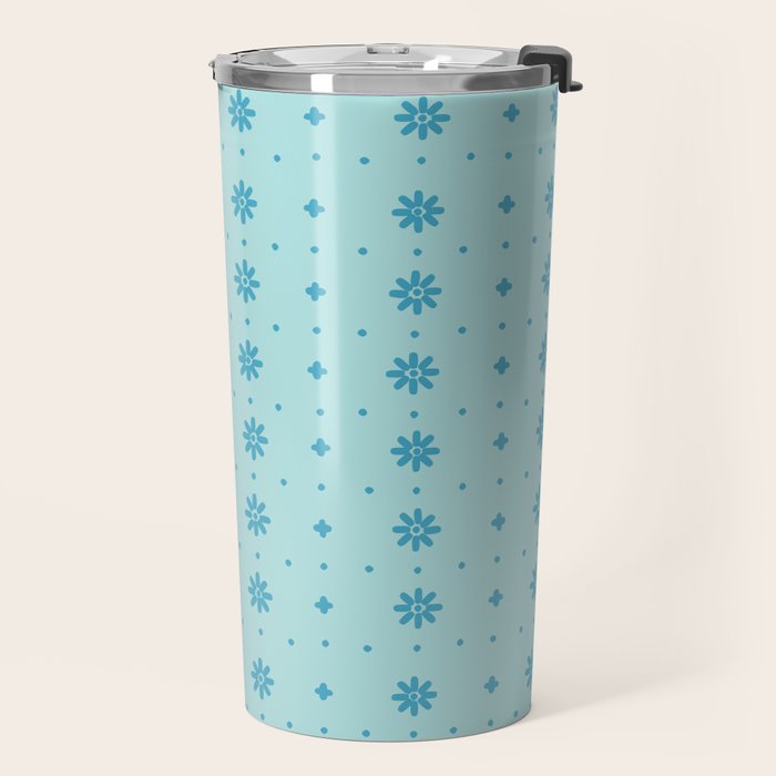 Christmas snowflake vector with simple modern blue stitches on light blue pattern Travel Mug Gallery Image 2
