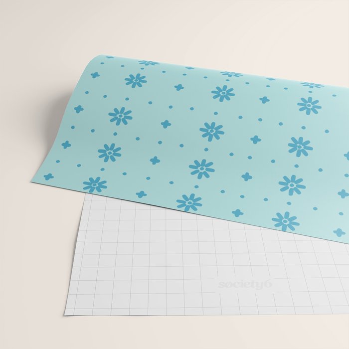 Christmas snowflake vector with simple modern blue stitches on light blue pattern Wrapping Paper Gallery Image 2
