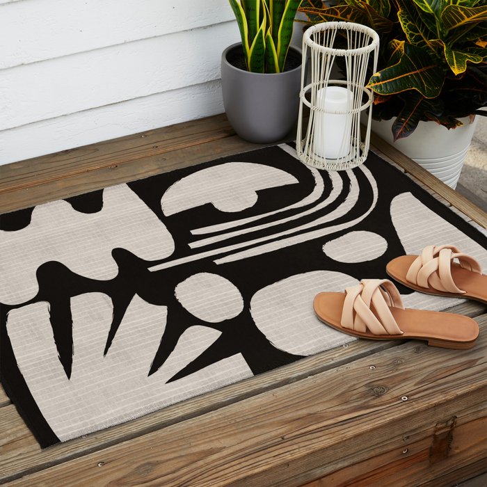 Matisse Inspired Cutouts in Black and White Outdoor Rug Gallery Image 2