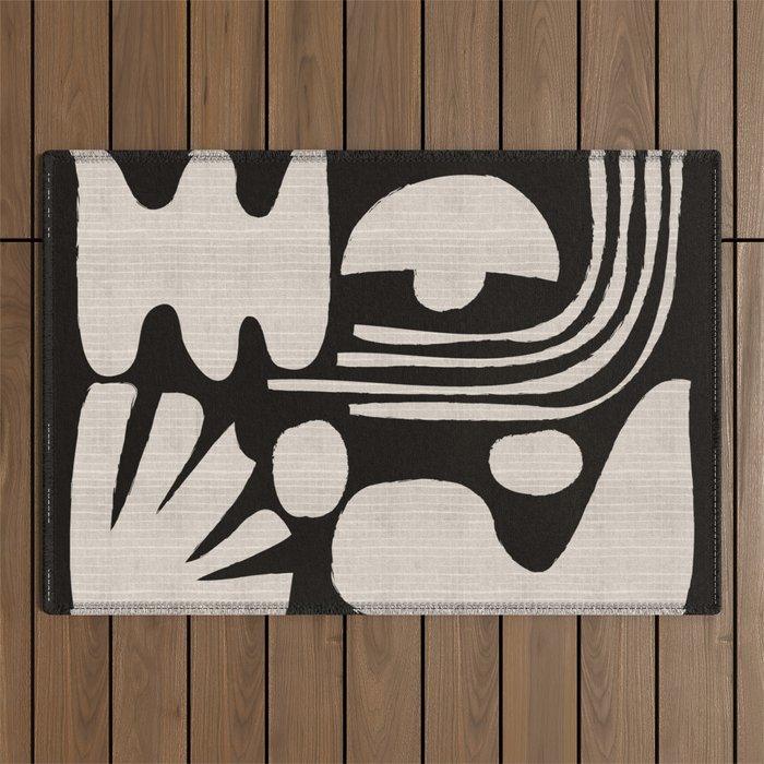 Matisse Inspired Cutouts in Black and White Outdoor Rug Gallery Image 1