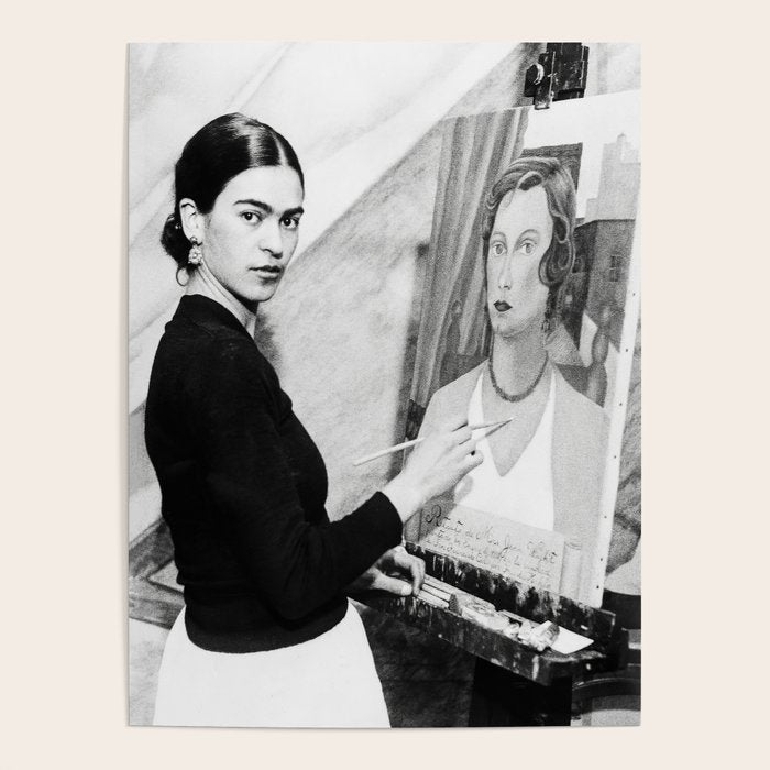 Frida Painting at Easel, Black and White Vintage Photograph Poster Gallery Image 4