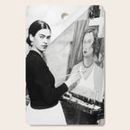 Frida Painting at Easel, Black and White Vintage Photograph Cutting Board Gallery Image 1