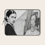Frida Painting at Easel, Black and White Vintage Photograph Laptop Sleeve Gallery Image 1