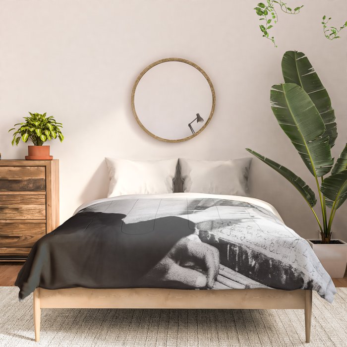 Frida Painting at Easel, Black and White Vintage Photograph Comforter Gallery Image 3