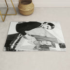 Frida Painting at Easel, Black and White Vintage Photograph Rug Gallery Image 1