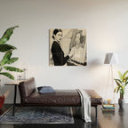 Frida Painting at Easel, Black and White Vintage Photograph Wood Wall Art Gallery Image 2
