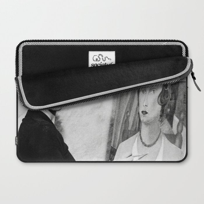 Frida Painting at Easel, Black and White Vintage Photograph Laptop Sleeve Gallery Image 2
