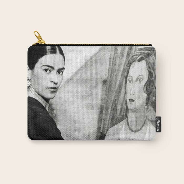 Frida Painting at Easel, Black and White Vintage Photograph Carry All Pouch Gallery Image 1