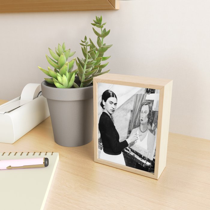 Frida Painting at Easel, Black and White Vintage Photograph Mini Art Print Gallery Image 2
