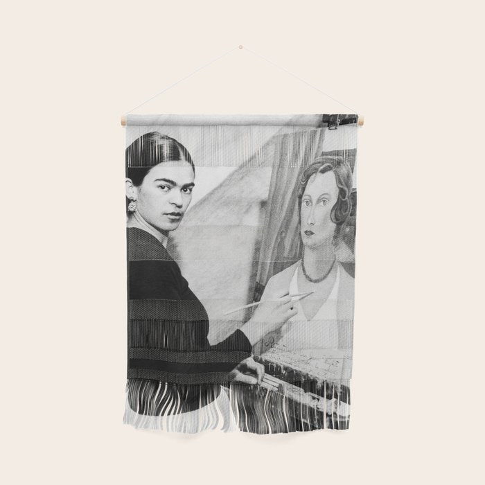 Frida Painting at Easel, Black and White Vintage Photograph Wall Hanging Gallery Image 1