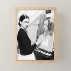 Frida Painting at Easel, Black and White Vintage Photograph Mini Art Print Gallery Image 1