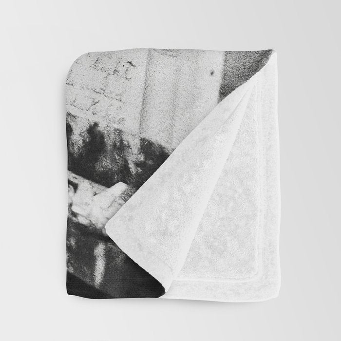 Frida Painting at Easel, Black and White Vintage Photograph Throw Blanket Gallery Image 3