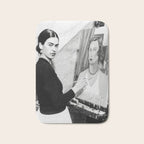 Frida Painting at Easel, Black and White Vintage Photograph Bath Mat Gallery Image 1