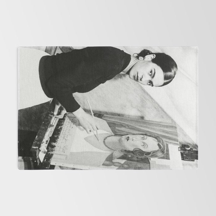 Frida Painting at Easel, Black and White Vintage Photograph Rug Gallery Image 2