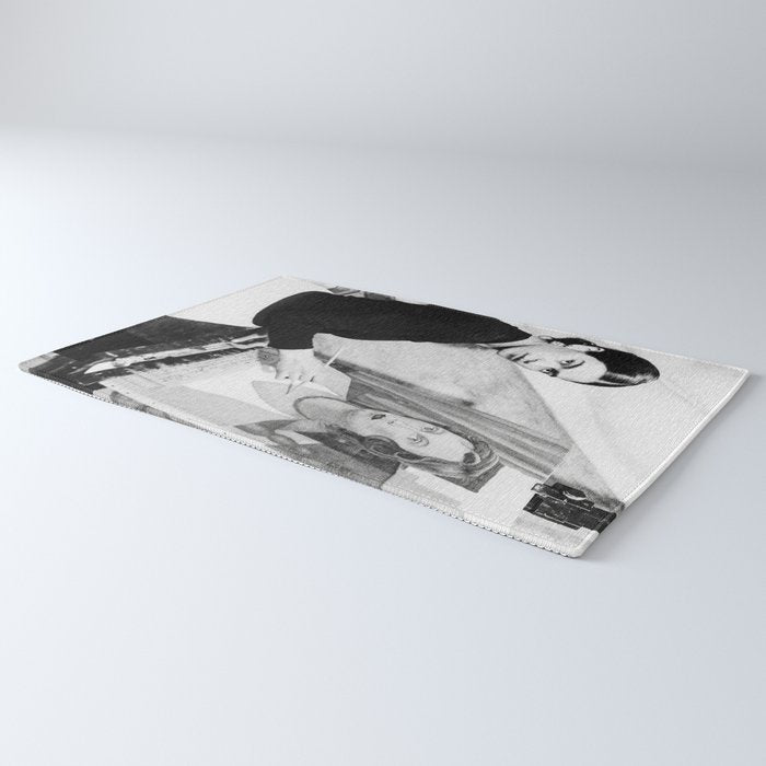 Frida Painting at Easel, Black and White Vintage Photograph Rug Gallery Image 3