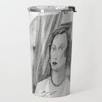 Frida Painting at Easel, Black and White Vintage Photograph Travel Mug Gallery Image 2