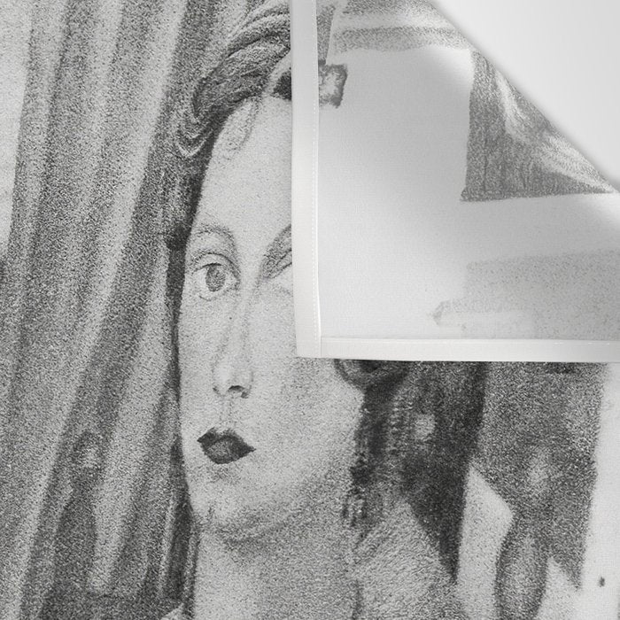 Frida Painting at Easel, Black and White Vintage Photograph Wall Tapestry Gallery Image 3