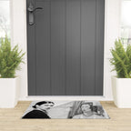 Frida Painting at Easel, Black and White Vintage Photograph Welcome Mat Gallery Image 3