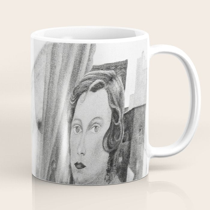 Frida Painting at Easel, Black and White Vintage Photograph Coffee Mug Gallery Image 1
