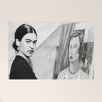 Frida Painting at Easel, Black and White Vintage Photograph Welcome Mat Gallery Image 1