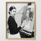 Frida Painting at Easel, Black and White Vintage Photograph Serving Tray Gallery Image 1