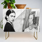 Frida Painting at Easel, Black and White Vintage Photograph Credenza Gallery Image 1