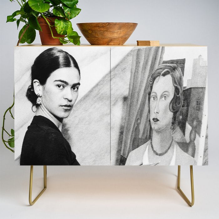 Frida Painting at Easel, Black and White Vintage Photograph Credenza Gallery Image 1