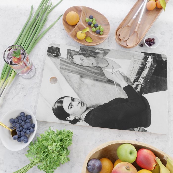 Frida Painting at Easel, Black and White Vintage Photograph Cutting Board Gallery Image 2